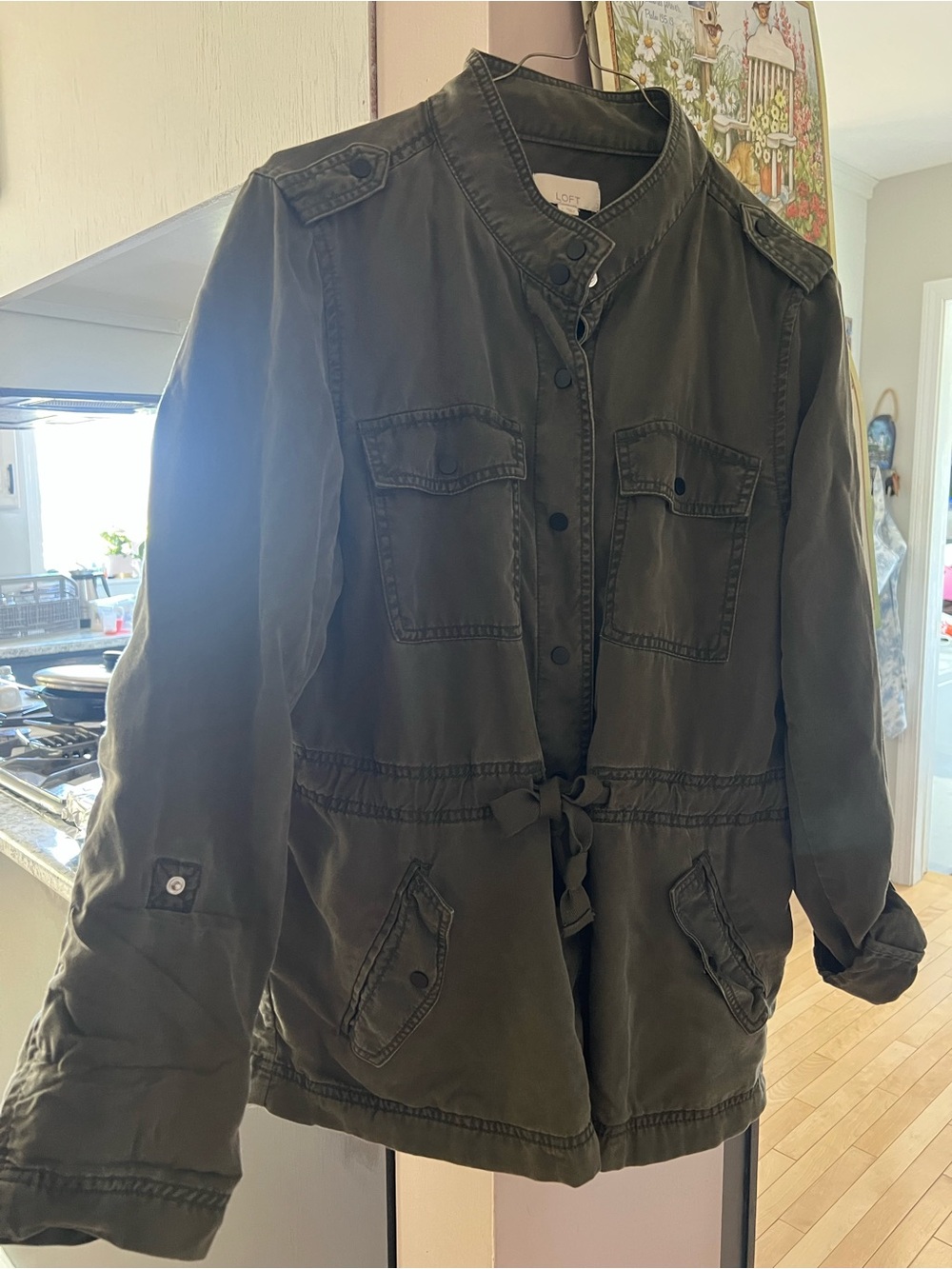 LOFT Dark Olive Utility Drawstring Jacket